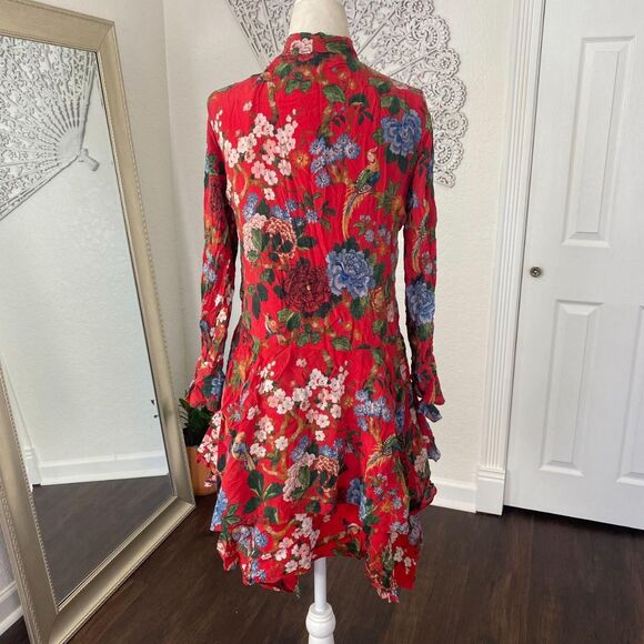 Alice + Olivia Moore Chinoiserie Floral Layered Silk Neck Bow Tie Midi dress S - Picture 4 of 8